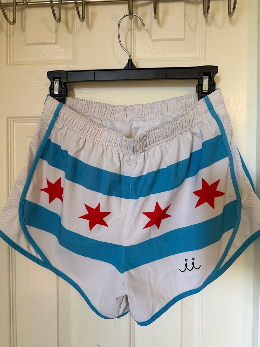 Women’s White Athletic Shorts with Chicago Flag